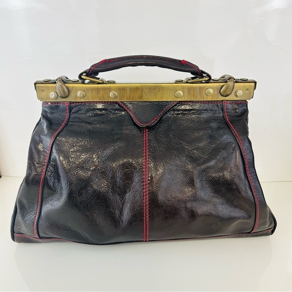 Vintage Tiburón Italian Brown Leather Doctor Bag - Gladstone Frame Satchel